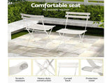 Gardeon 3PC Outdoor Bistro Set Steel Table and Chairs Patio Furniture White ODF-METAL-3PCS-WH