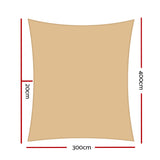 Instahut Waterproof Shade Sail 3x4m Rectangle Sand 95% Shade Cloth SAIL-WP-3X4-A-SAND