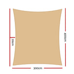 Instahut Shade Sail 3x4m Rectangle 280GSM 98% Sand Shade Cloth SAIL-H-3X4-C-SA