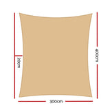 Instahut Shade Sail 3x4m Rectangle 280GSM 98% Sand Shade Cloth SAIL-H-3X4-C-SA