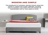 Linen Fabric Queen Bed Curved Headboard Bedhead - Night Ash V63-839841