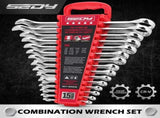 SEDY 15pc Combination Spanner Wrench Set SAE 1/4"-1" CR-V with Storage Rack V465-81061S