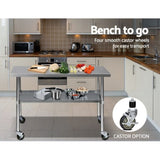 Cefito 1219x610mm Stainless Steel Kitchen Bench with Wheels 304 SSKB-304S-WHEEL-48