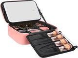 Portable LED Makeup Case with Mirror Rechargeable 3-Color Light, 6 Adjustable Dividers, Brush Roll V1107-CS-LEDHZXF