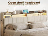 Artiss Queen Upholstered Bed Frame with Shelf Storage Drawers Charging Station Mood Lighting Linen BFRAME-G-NOUVEA-Q-BG-ABC