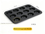 Non-Stick Muffin Baking Tray, Household Oven Cake Bread Baking Mould, Black 12-Cup Baking Pan, Set V1221-XM-LB2852-GM116