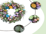 24 Inch Spring Easter Eggs Wreath with Lamb Ears Leaves for Front, Glitter Eggs Green Leaves V1258-DP02-C-2648