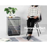 Artiss Bedside Table 3 Drawers Mirrored - PRESIA Grey MF-BT-7181-GY