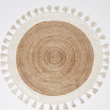 Bohemian Cream & Natural Braided Jute Cotton Round Rug with Tassel 120 x 120 cm V262-CI-STK-565JRF