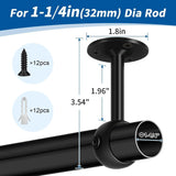 4 Pack Ceiling Mount Curtain Rod Brackets, Heavy Duty Stainless Steel Holders, Black 1.25 Inch V1188-MS-721-005