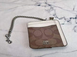2 Pack Women's Mini Zip Card Holder & Coin Purse with Keychain Signature Khaki Brown & Brown White V888-ELOSUNG41463