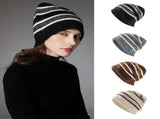 Black Blue Striped Wool-Blend Beanie & Plaid Fringed Scarf Set Soft Knit Hat and V888-ELOSUNG54008