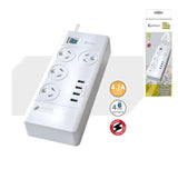 Sansai 4 Outlets & 4 USB Outlets Surge Protected Powerboard Master On/Off switch 1M lead & Right V1202-V2-UPSA-PB4044C