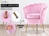 Armchair Padded Lounge Chair Accent Velvet Shell Scallop PINK V274-FT-VAC-1596-PK