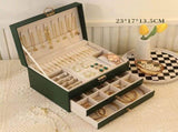 Dark Green Large Lockable Jewellery Box with 3 Drawers PU Leather Jewellery Organiser Case for Rings V888-ELOSUNG54210