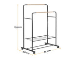 Artiss Clothes Rack Double Rod Airer Rail Coat Stand Hanger Storage Shelf HANGER-B-11-2T-BK