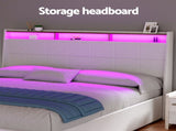Artiss Bed Frame Gas Lift LED Beds Base Platform White PVC Leather Storage Headboard - King BFRAME-G-SUNSET-K-WH-ABC