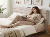 Artiss Queen Bed Frame with Storage Adjustable Headboard Platform Base Linen Fabric Charging Ports BFRAME-H-COZEY-Q-BG-AB