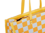 "Yuanqi Checkerboard" Warm Yellow tote bag Two-in-one handbag and cross-body bag, can hold V1102-M-SHOE-32531-GRAY-13A24146