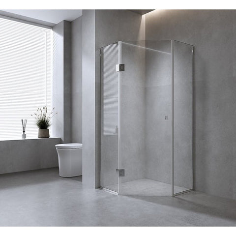 100cm Frameless Diamond Shower Screen with Channels and SS Hinges - Black V63-911551