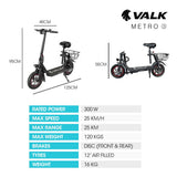 VALK Electric Scooter with Seat, Disc brakes, 12" Tyres, AU Compliant, for Adults, Teens, Commuter, V219-TRNESCVAM3KA
