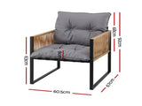 Gardeon 2PC Outdoor Dining Chair Wicker Patio Armchair Cushion Garden Furniture ODF-CHAIR-ST-RAT-BK-2X