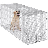 Live Animal Cage Trap, 50" x 20" x 26" Humane Cat Trap Galvanized Iron, Folding Animal Trap with V952-YBL50YC00000VGIXYV0