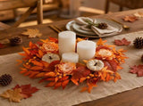 Christmas Artificial Front Door Wreath with LED Lights, Pumpkins and Maple Leaves, Reusable Hanging V1366-AZ2-W-16025