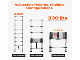 Telescoping Ladder, 2540mm Stainless Steel Lightweight Extension Ladder, Multi-Button Retraction V952-SSTTNLSLK85F88IXYV0