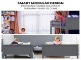 Kingston Slumber Triple Wooden Single Over Double Bunk Bed Frame for Kids, Convertible Design, Grey V219-BEDDBBKS03GA