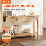 VEVOR Rattan Console Table with 3 Storage Drawers, Rattan Entryway Table with Natural Rattan Sliding V952-TBXGZ3CMSYGB1CXTKV0