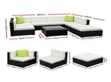 Gardeon 8-Piece Outdoor Sofa Set Wicker Couch Lounge Setting Cover FF-SOFA-BK-8PC-ABE