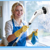 White 9 piece replaceable cleaning brush heads Electric Spin Scrubber with Extendable Handle V888-ELOSUNG53376