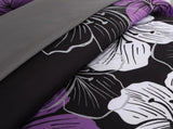 Black Purple Hibiscus Bloom Comforter Quilted Doona Set V745-MMPAB010880AJ3