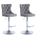 SERENIT Gray Velvet Bar Stools Adjustable Swivel Counter Height Chairs with Tufted Back and V255-GP2211R-GREY