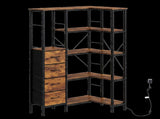 Levede Corner Bookshelf with 4 Fabric Drawers & LED Light 5 Tier Bedroom Rustic CH1183-AU