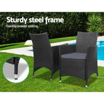 Gardeon 3PC Outdoor Bistro Set Patio Furniture Wicker Chairs Table Cushion All Black ODF-BISTRO-RATTAN-S-BK