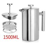 304 Stainless Steel French Press Coffee Maker, Household Hand-Brew Coffee Pot, Tea Filter Pot1500ML V1265-AU-492-1500ML
