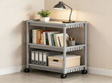 Rolling Storage Rack, 4 Tier Plastic Shelving Unit with Wheels and Hooks, Mobile Organizer for V1369-AZ3-W-21586