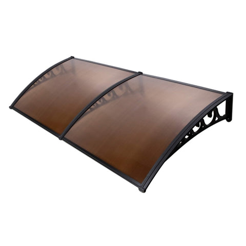 Instahut Window Door Awning 1mx2.4m Brown Hollow Sheet Plastic Frame AWN-PC6-1X24-BR