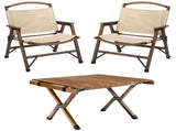 Bamboo Foldable Camping Table 2 Chairs Waterproof Wood Wooden Travel Set Kit V563-1X75623_2X75622