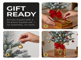 Christabelle 45cm 1.5ft Snowy Potted Christmas Tree Decorations Gift Pack Hessian Red Gold Baub 112_HZ702