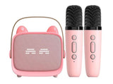 Mini Karaoke Machine Toys Gifts Portable MP3 Player with 2 Wireless Microphone - Pink V1263-JX-6300-3