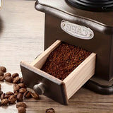 Vintage Solid Wood Manual Coffee Grinder Cast Iron Carved, Adjustable Grind, Pull-Out Drawer, No V1385-SYKFJ-WD-001