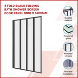 4 Fold Black Folding Bath Shower Screen Door Panel 1000 x 1400mm 830171