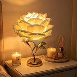 Rose Flower Table Lamp Aesthetic Bedside Desk Nightstand Cute Room Pink White Decor Gold Metal V1107-124-56878-WHT