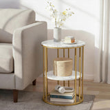 Artiss Coffee Table 2-Tier Round Marble Effect White&Gold FUR-S-COF08-MB-GD