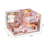 DIY Miniature Dollhouse Kit Wooden Hand-assembled Toy Set Tiny House Model with Furniture LED Light V1294-YM0901-LMH00182-B