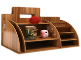 Wood Desktop Organizer Innovative Cosmetics Stationery Storage Rack for Home OfficeCherry Wood Color V1294-YM0721-3117210041012