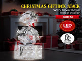 Christabelle 83cm Triple Christmas Silver Giftbox Stack Display with Lights 112_MHA516